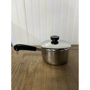 VTG Revere Ware 1 QT Stainless Steel Disc Bottom Sauce Pan W/Lid Tri-Ply Bottom